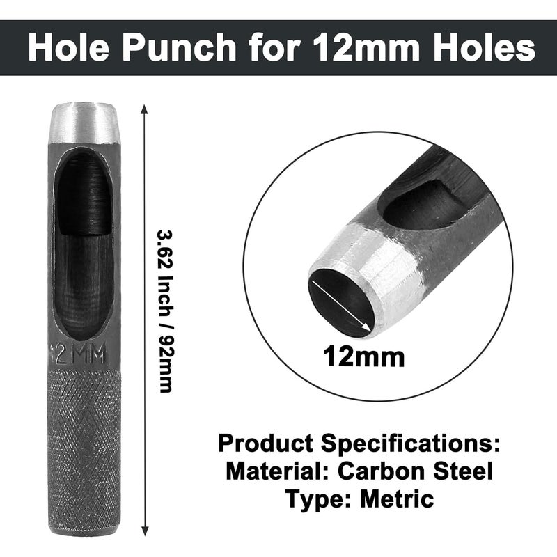 Bivethoi 12mm Round Gasket Punch, Carbon Steel Hollow Hole Cutter Tool, Watch Band Leather Hole Punch for Belts Fabric Canvas Paper Plastic Craft (Metric) - Image 2
